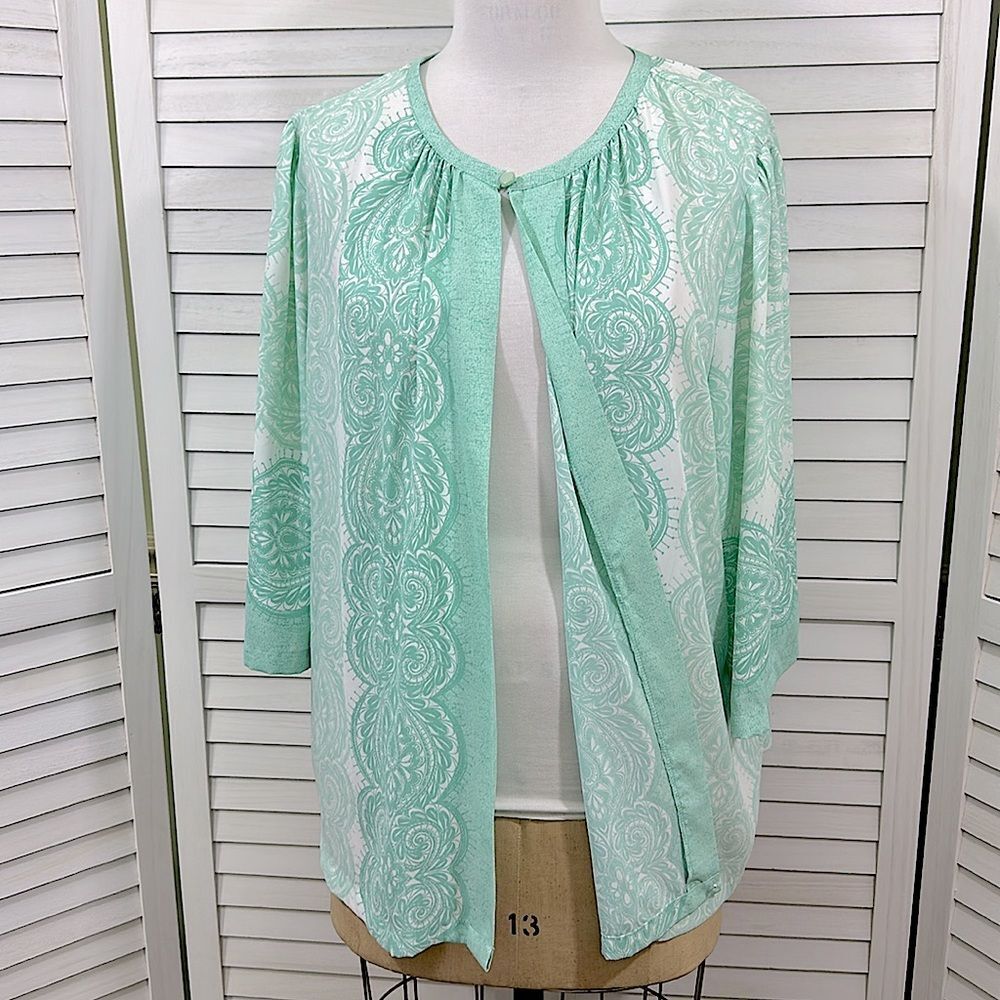 Bob Mackie 2X Cardigan Green Wearable Art LIKE NEW - Picture 4 of 11
